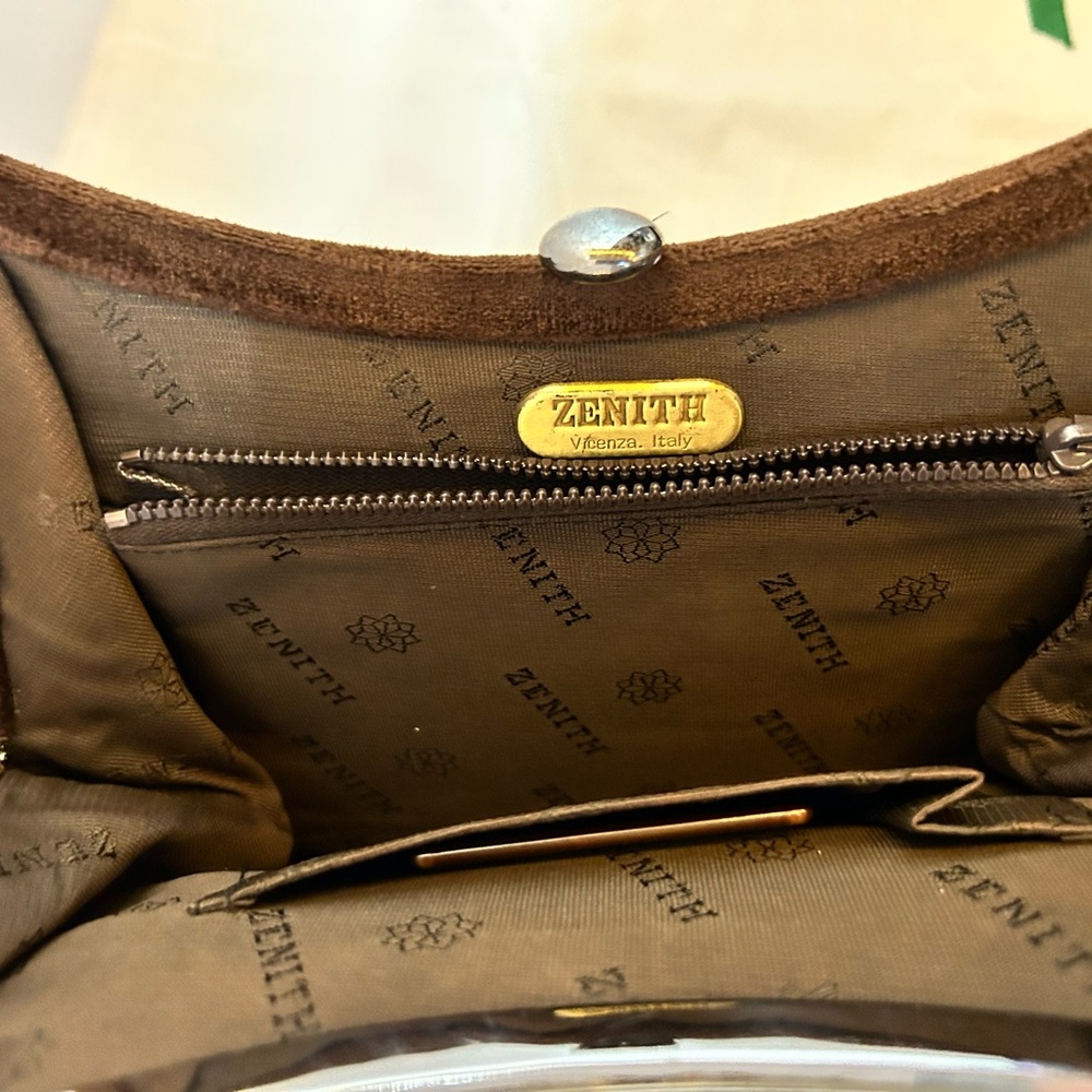Vintage Zenith Brown Suede Designer Chain Shoulder Bag with Mirror - Picture 6 of 9